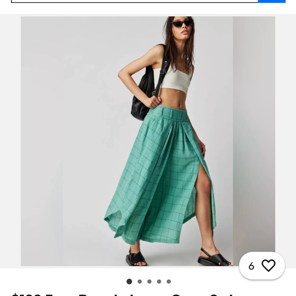 Free People Lunar Cove Sz M Turquoise Window Pane Plaid Wide Leg Pants - Picture 6 of 9